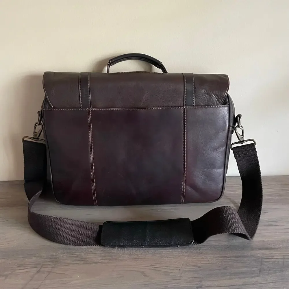 Samsonite Colombian Leather Flap Over Messenger Bag Brown Briefcase Laptop Bag